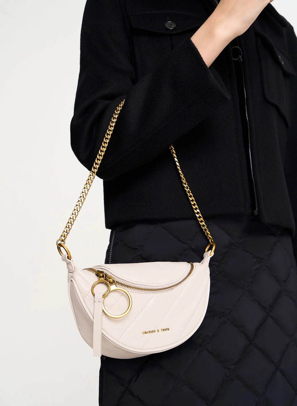 Philomena Wrinkled-Effect Half-Moon Crossbody Bag - Ivory image 2