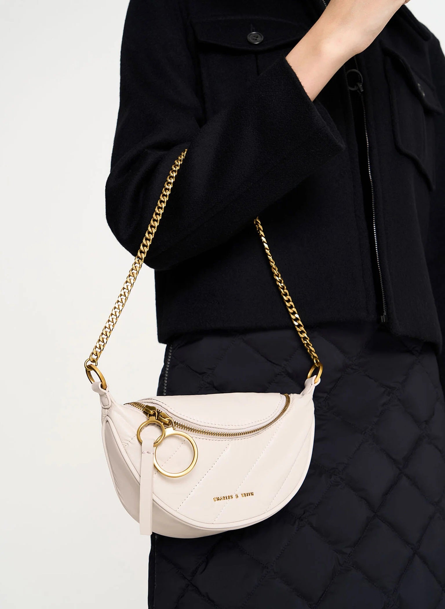 Philomena Wrinkled-Effect Half-Moon Crossbody Bag - Ivory image 2