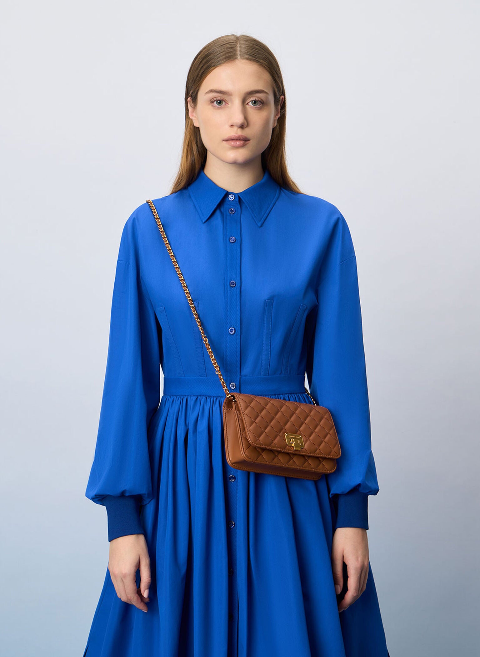 Quilted Push-Lock Clutch - Chocolate image 3