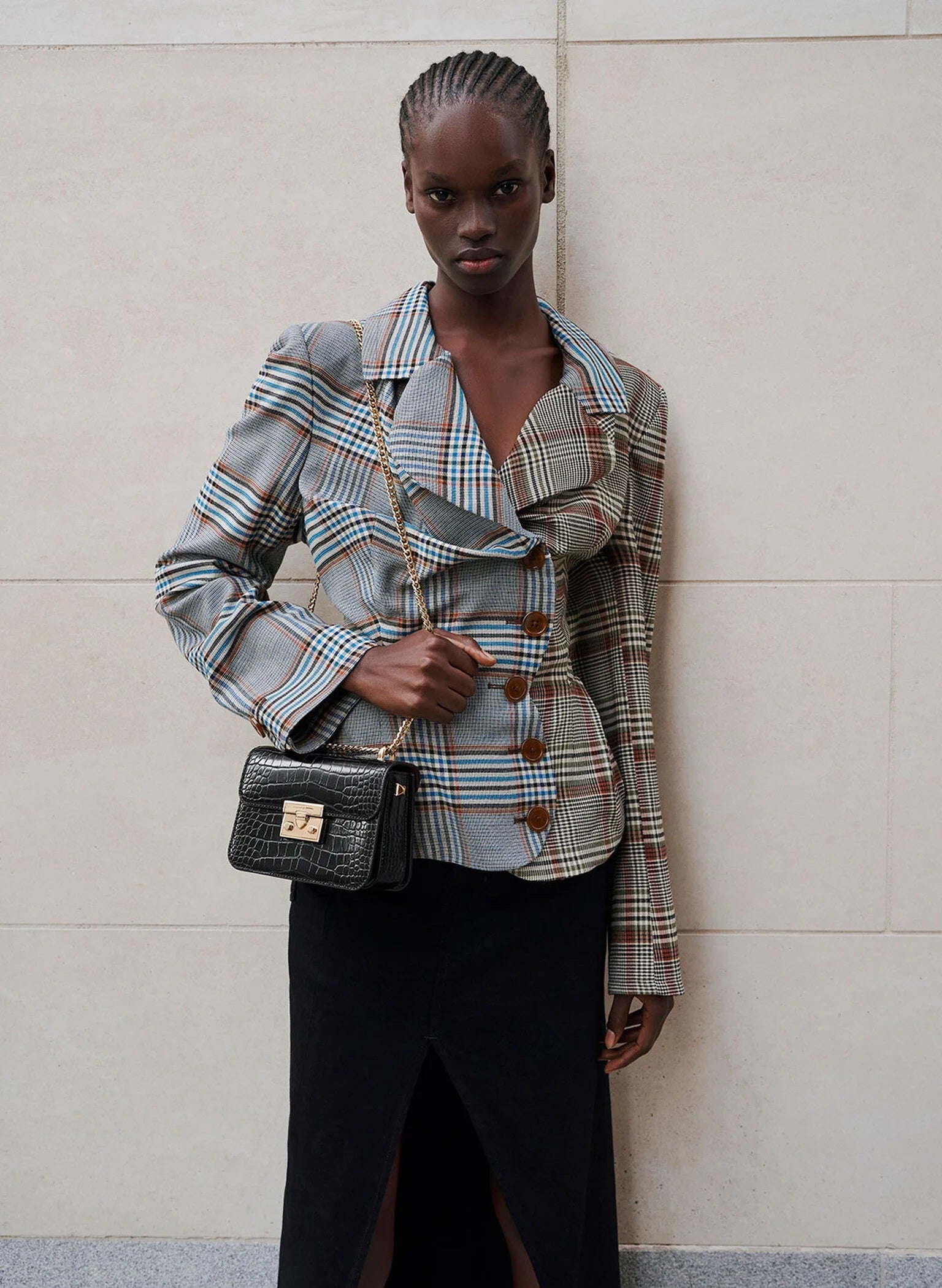 Croc-Effect Chain Strap Crossbody Bag - Black image 3