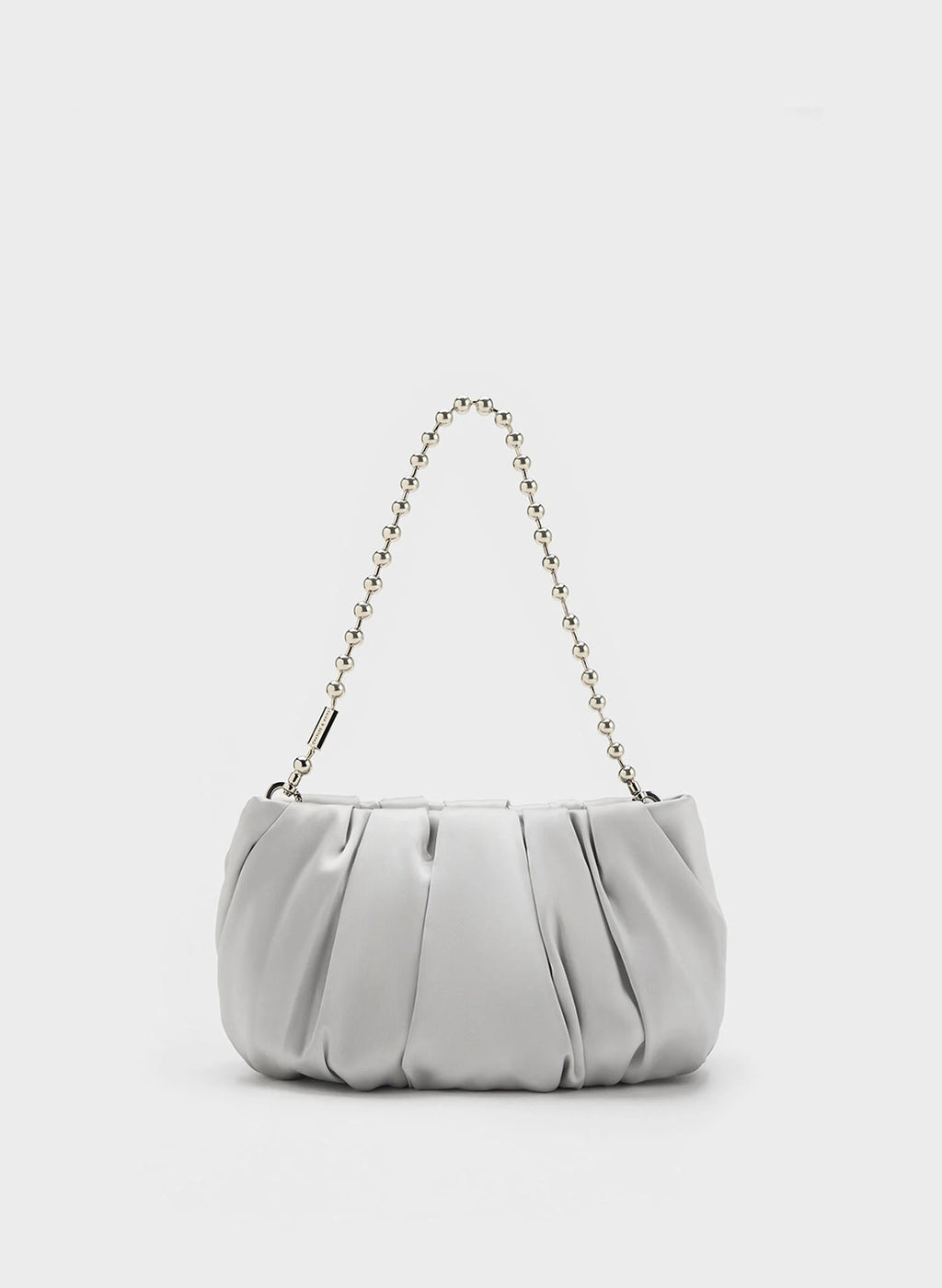 Satin Ruched Bead-Handle Bag - Silver image 0