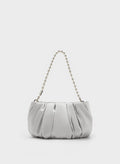 Satin Ruched Bead-Handle Bag - Silver image 0