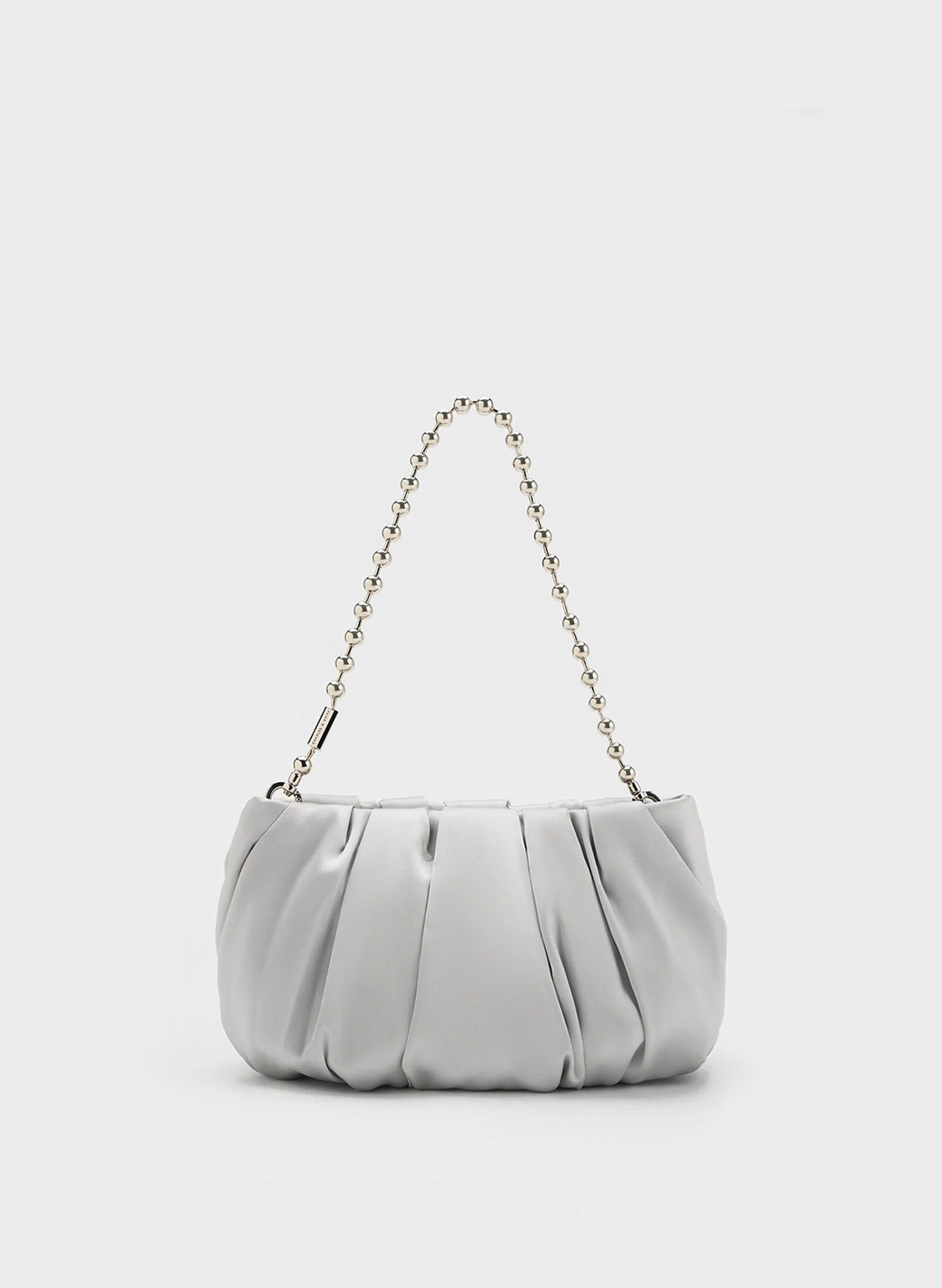 Satin Ruched Bead-Handle Bag - Silver image 0