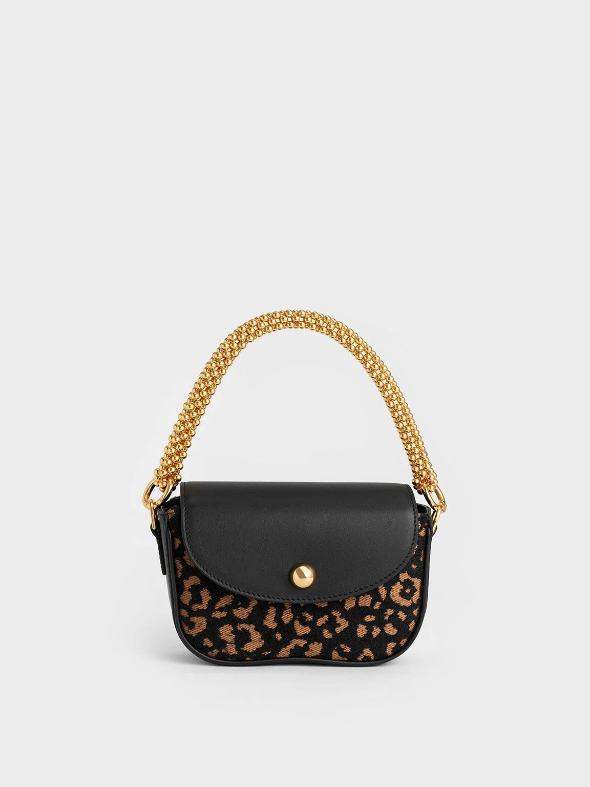 Beaded Metallic Handle Sculptural Bag - Animal Print Black image 0