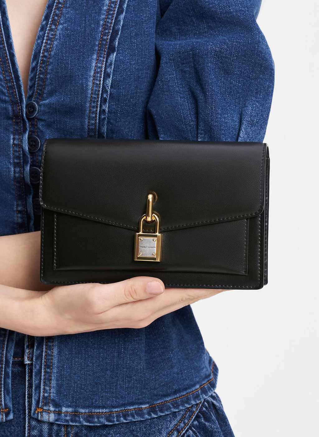 Padlock Envelope Crossbody Bag - Black image 2
