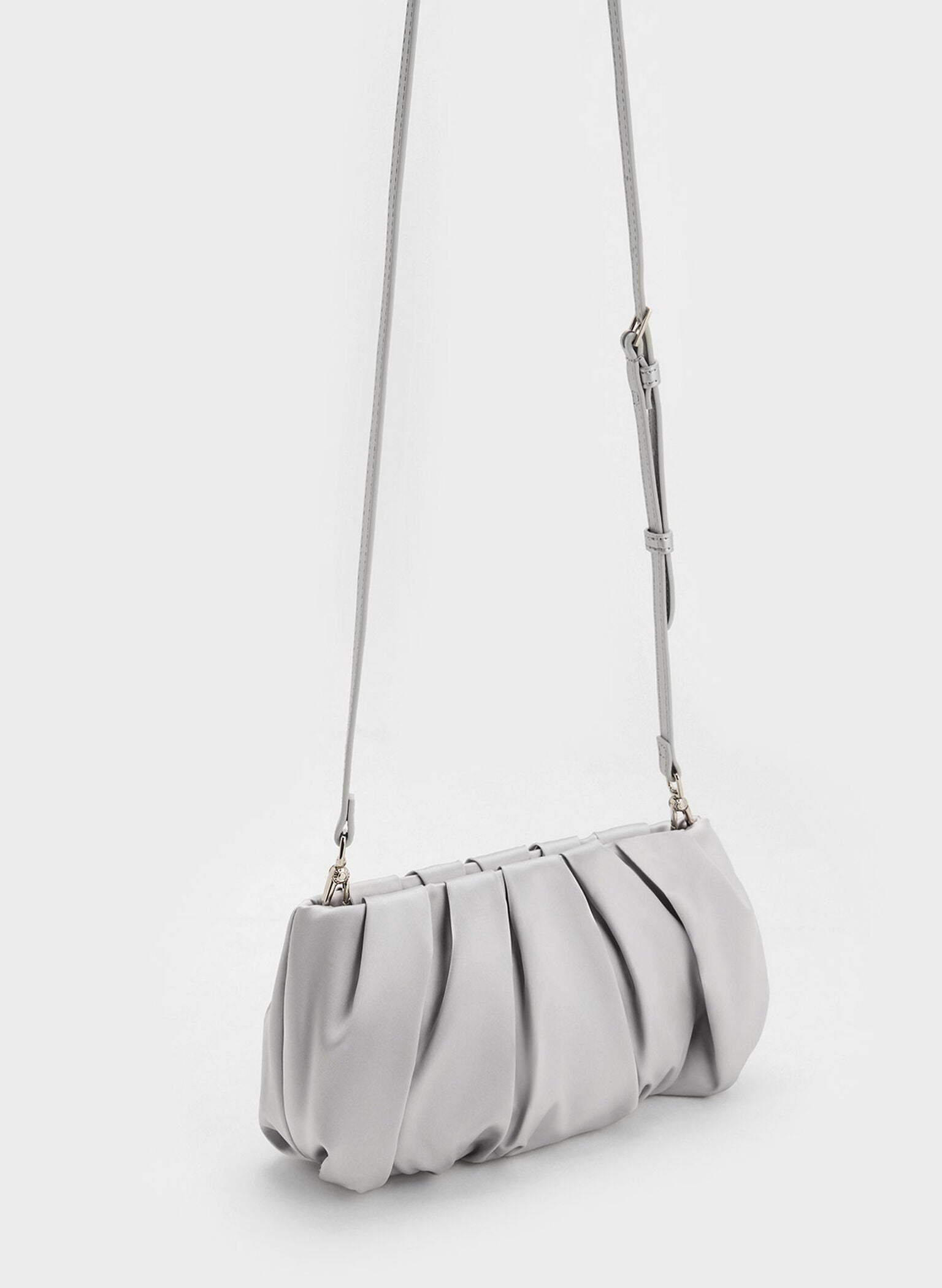 Satin Ruched Bead-Handle Bag - Silver image 1