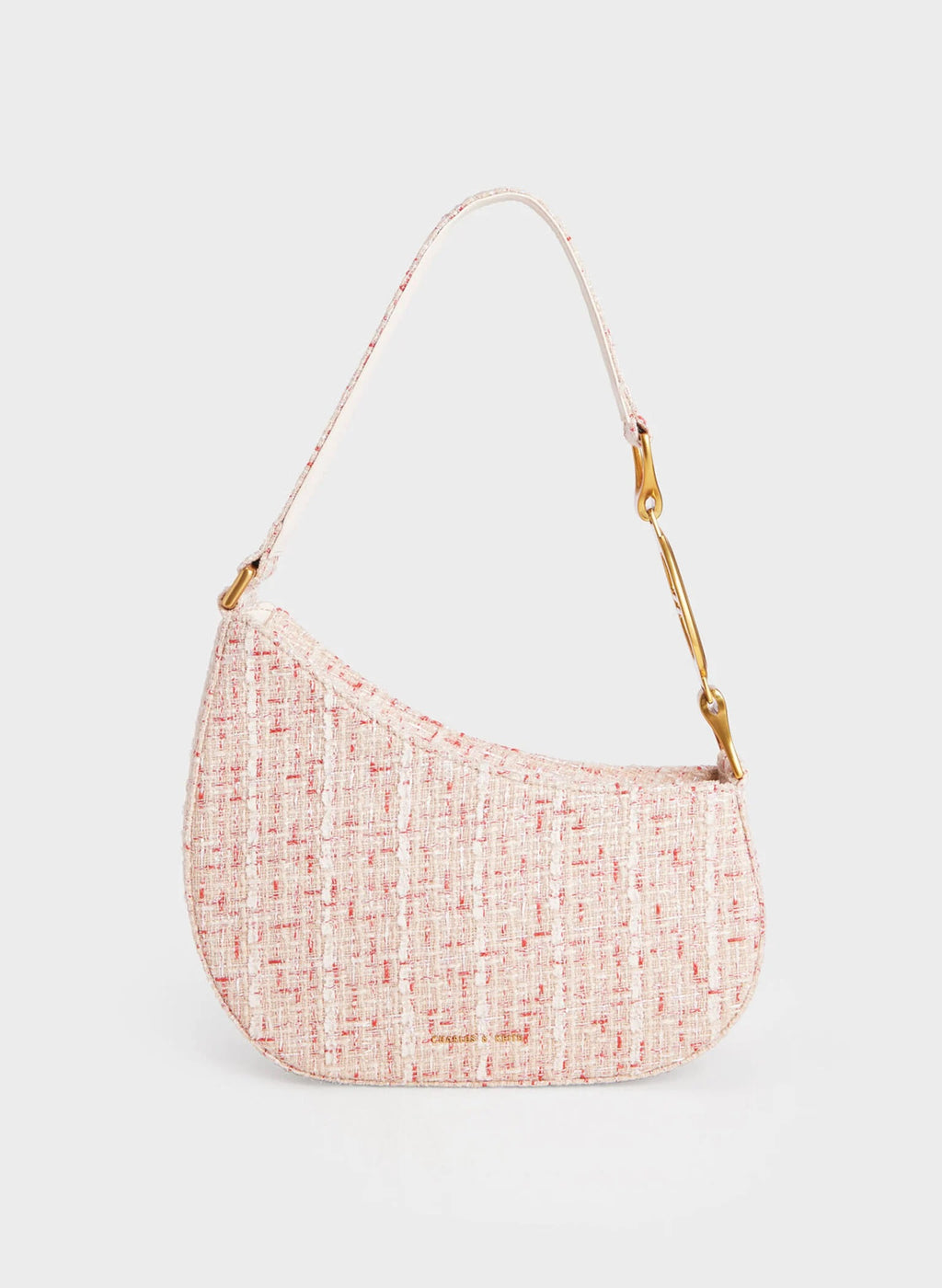 Tweed Asymmetrical Shoulder Bag - Cream image 0