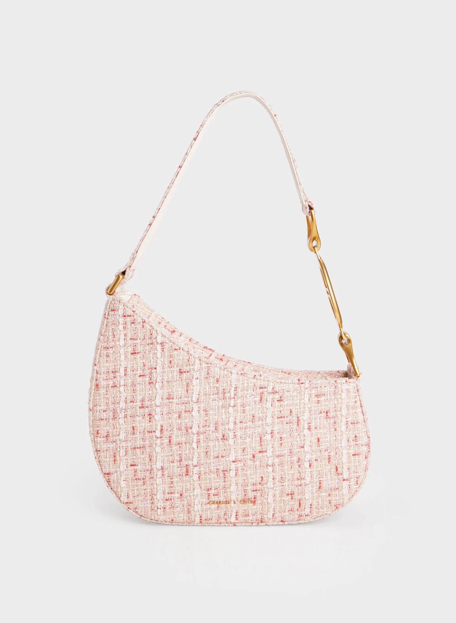Tweed Asymmetrical Shoulder Bag - Cream image 0
