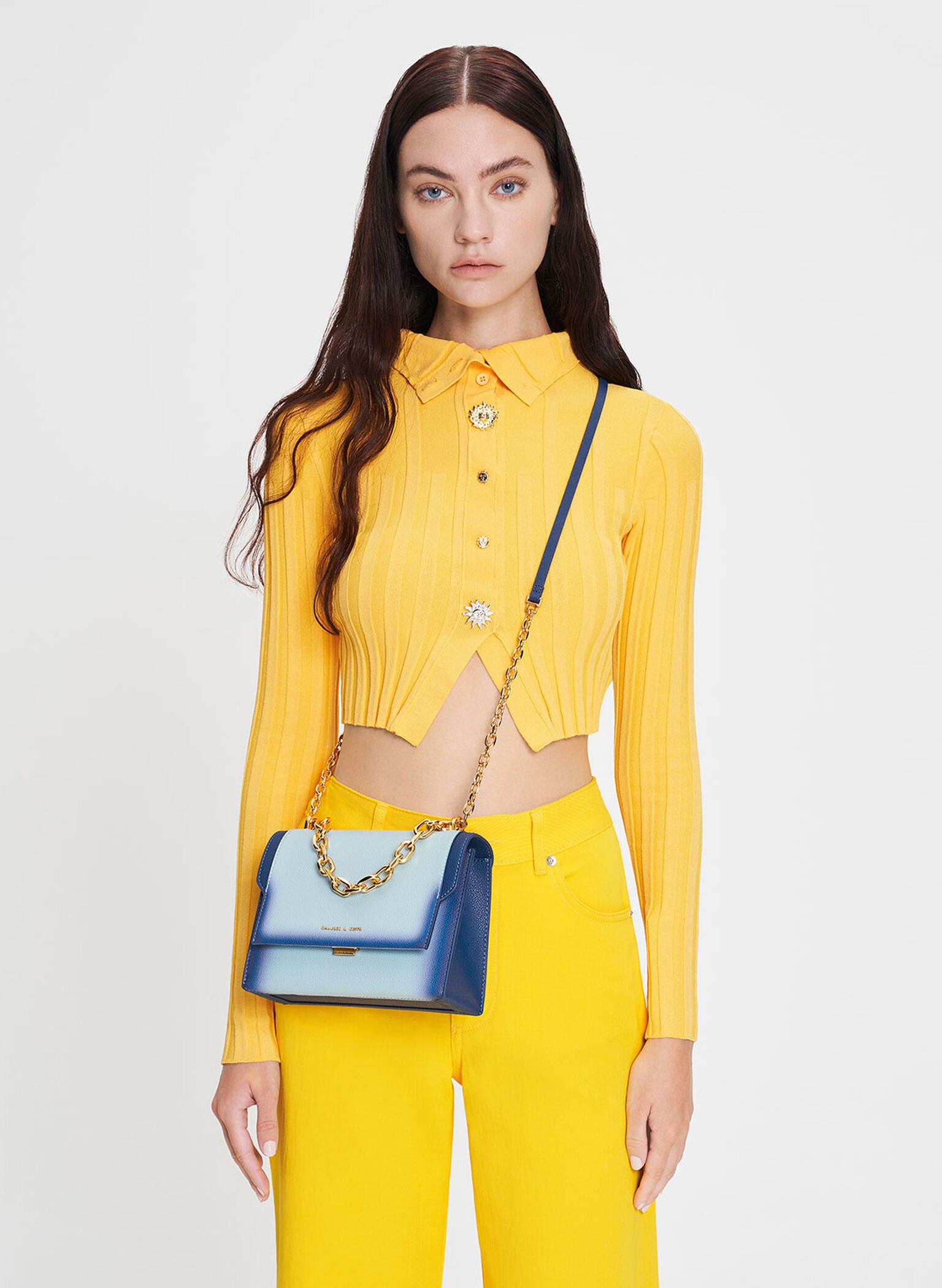 Front Flap Chain Handle Crossbody Bag - Navy image 3
