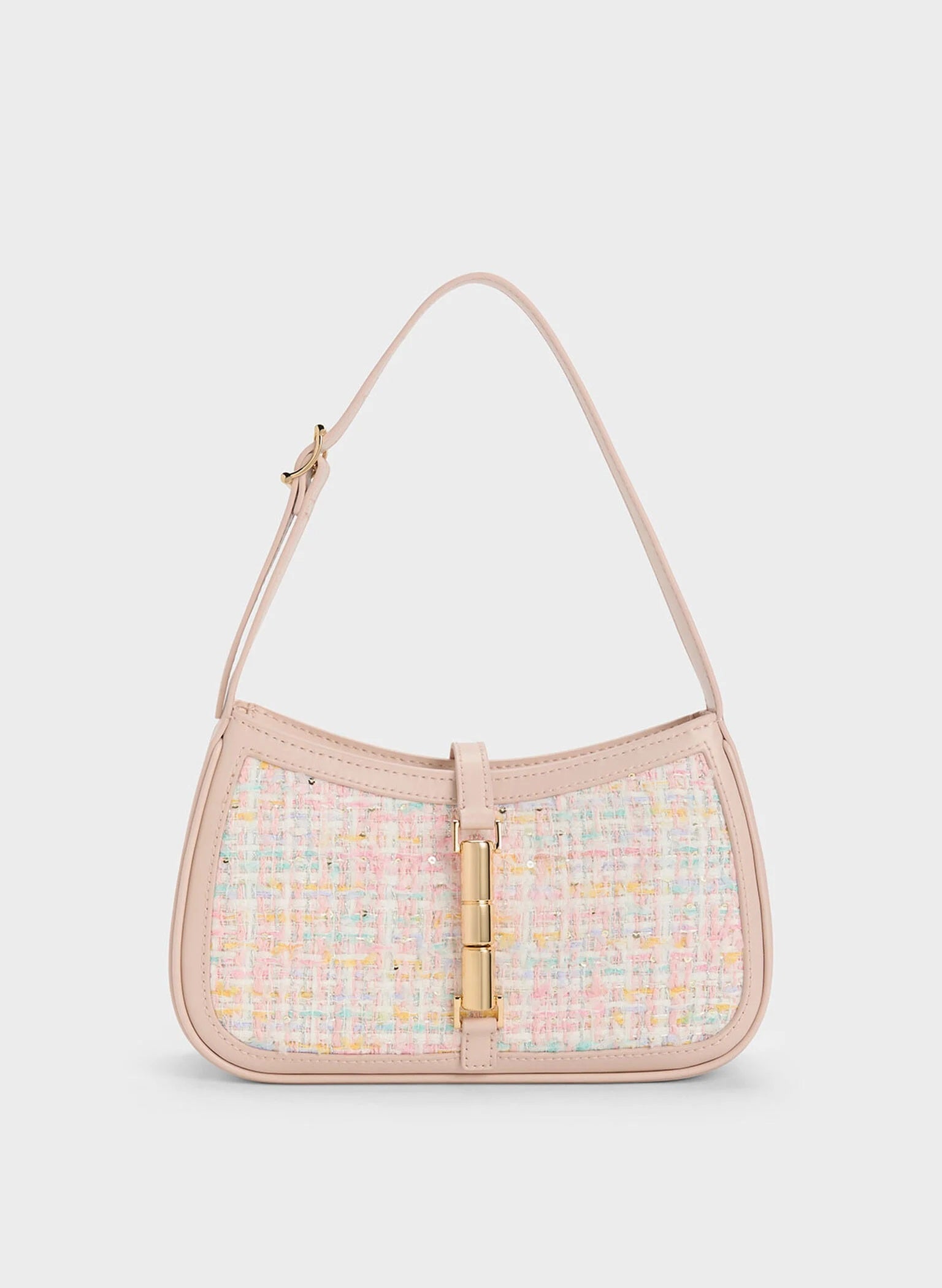 Cesia Metallic Accent Tweed Shoulder Bag - Pink image 0