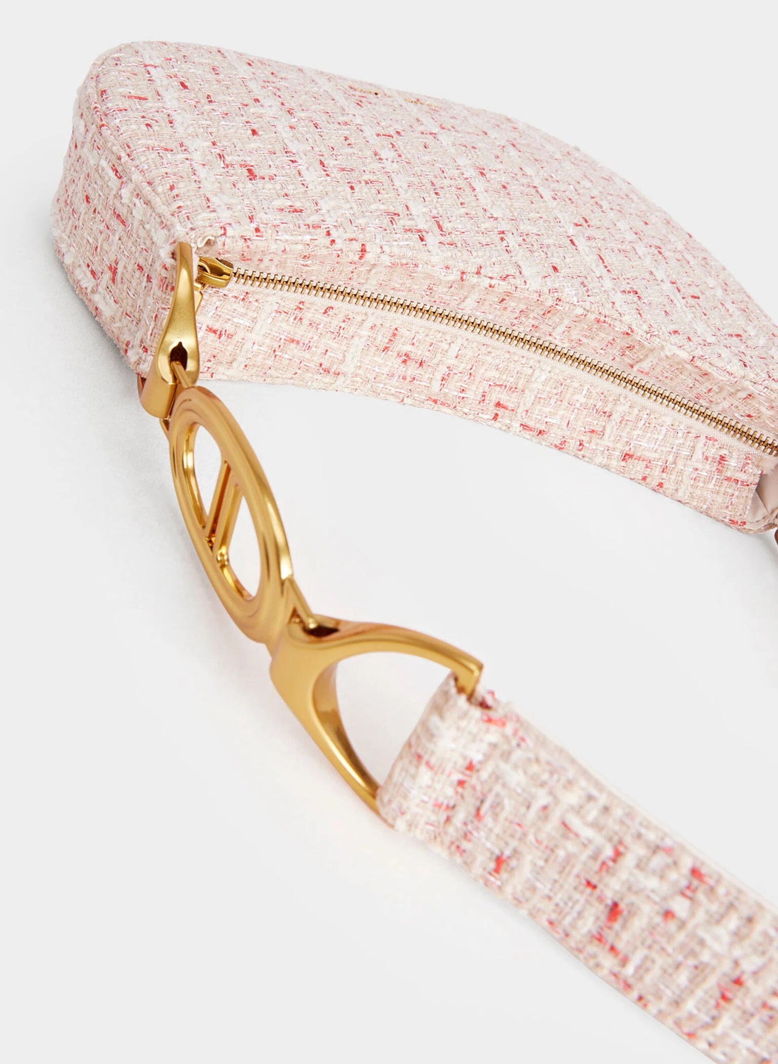 Tweed Asymmetrical Shoulder Bag - Cream image 2