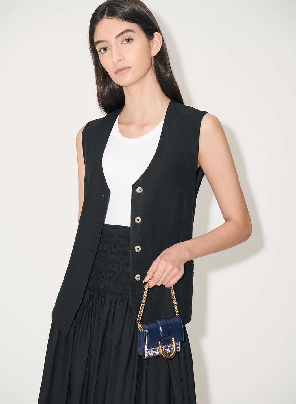 Gabine Tweed Chain-Link Card Holder - Navy image 3