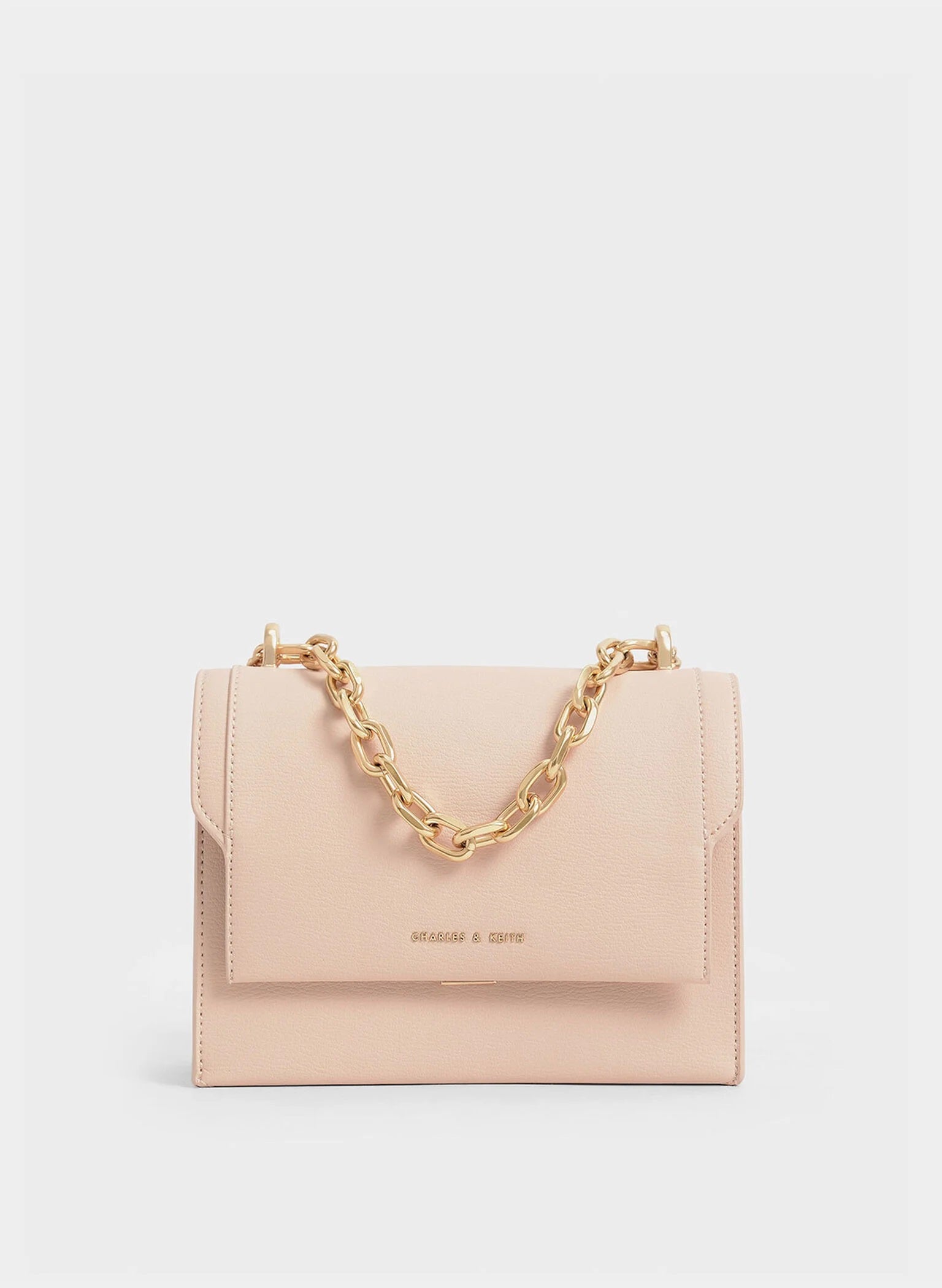 Front Flap Chain Handle Crossbody Bag - Light Pink image 0