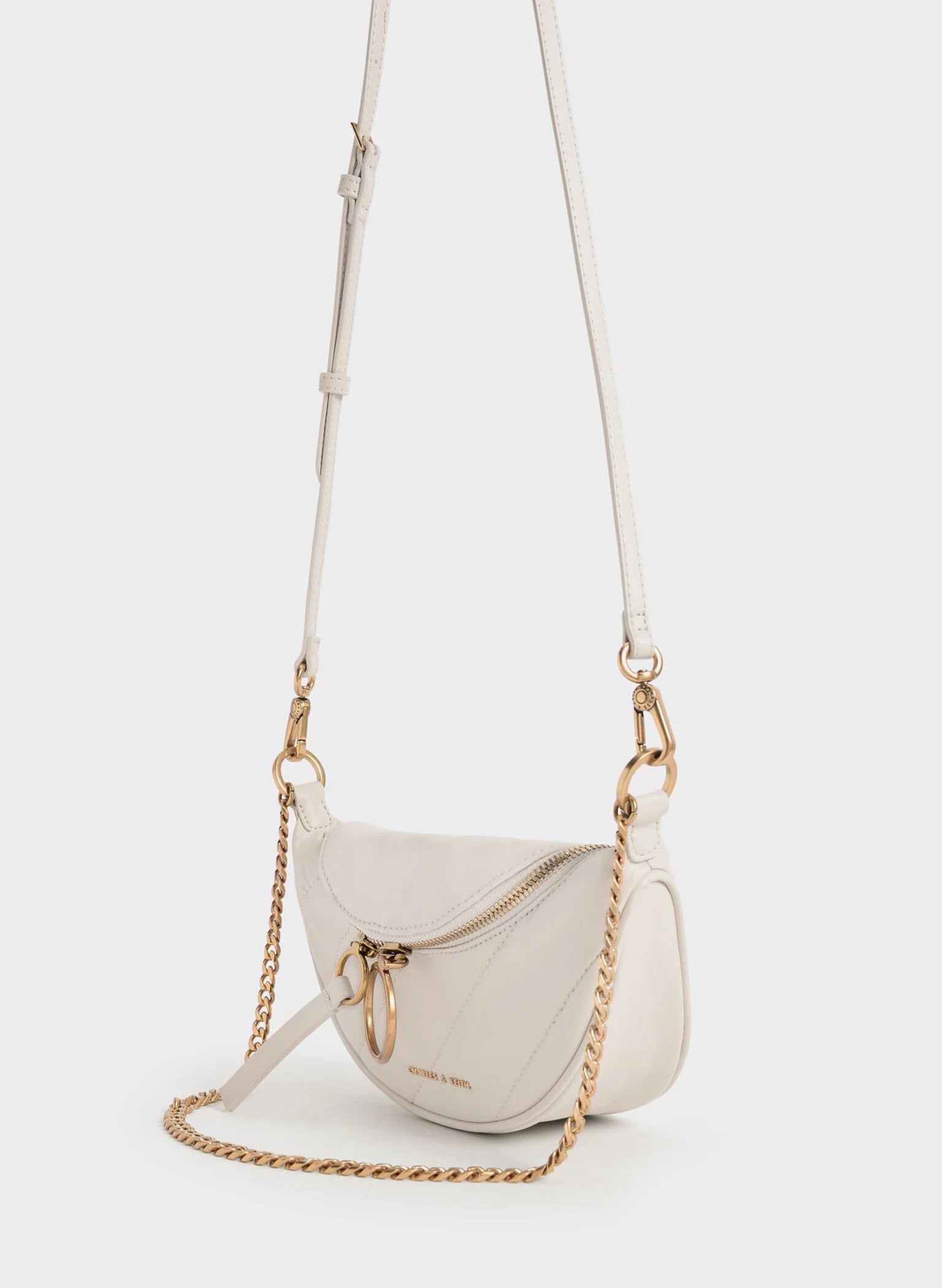 Philomena Wrinkled-Effect Half-Moon Crossbody Bag - Ivory image 1