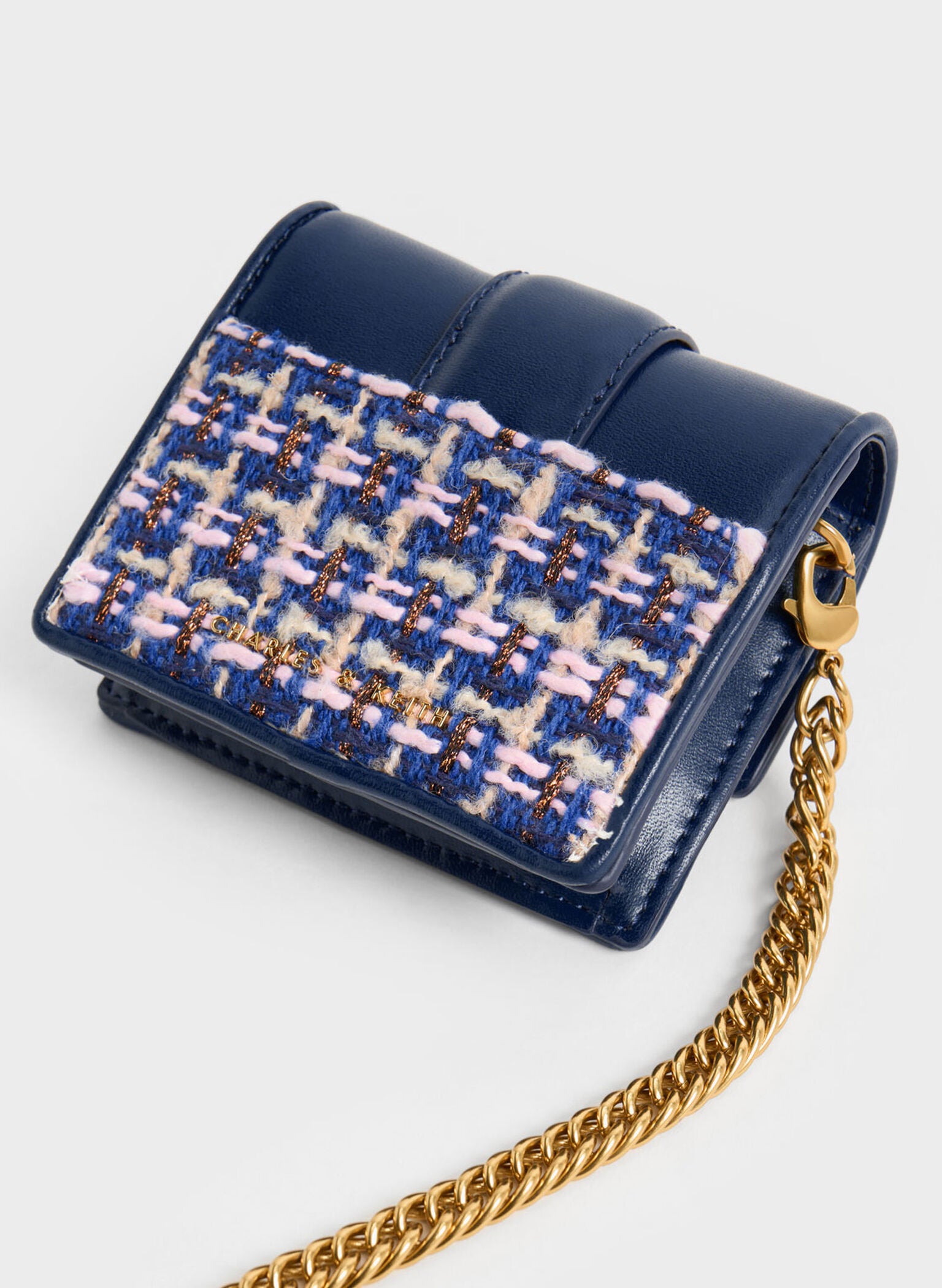 Gabine Tweed Chain-Link Card Holder - Navy image 2