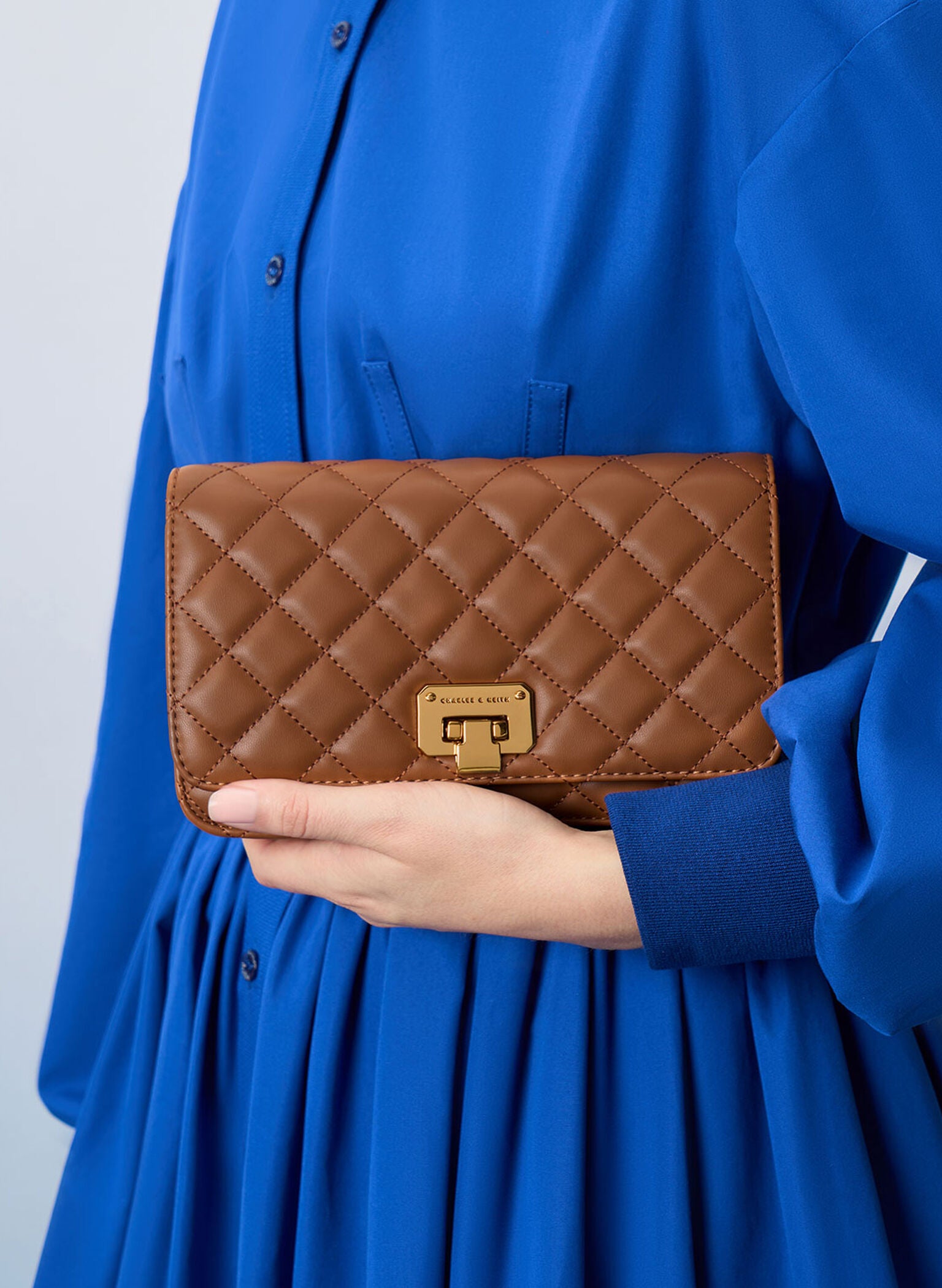 Quilted Push-Lock Clutch - Chocolate image 2