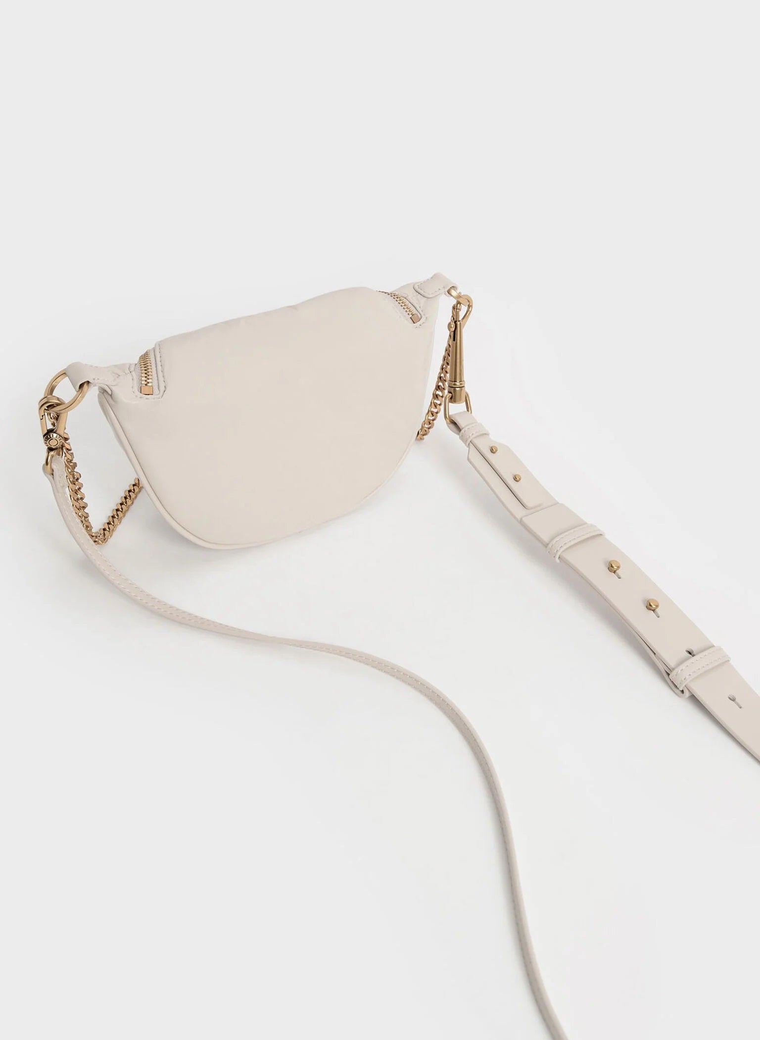 Philomena Wrinkled-Effect Half-Moon Crossbody Bag - Ivory image 3