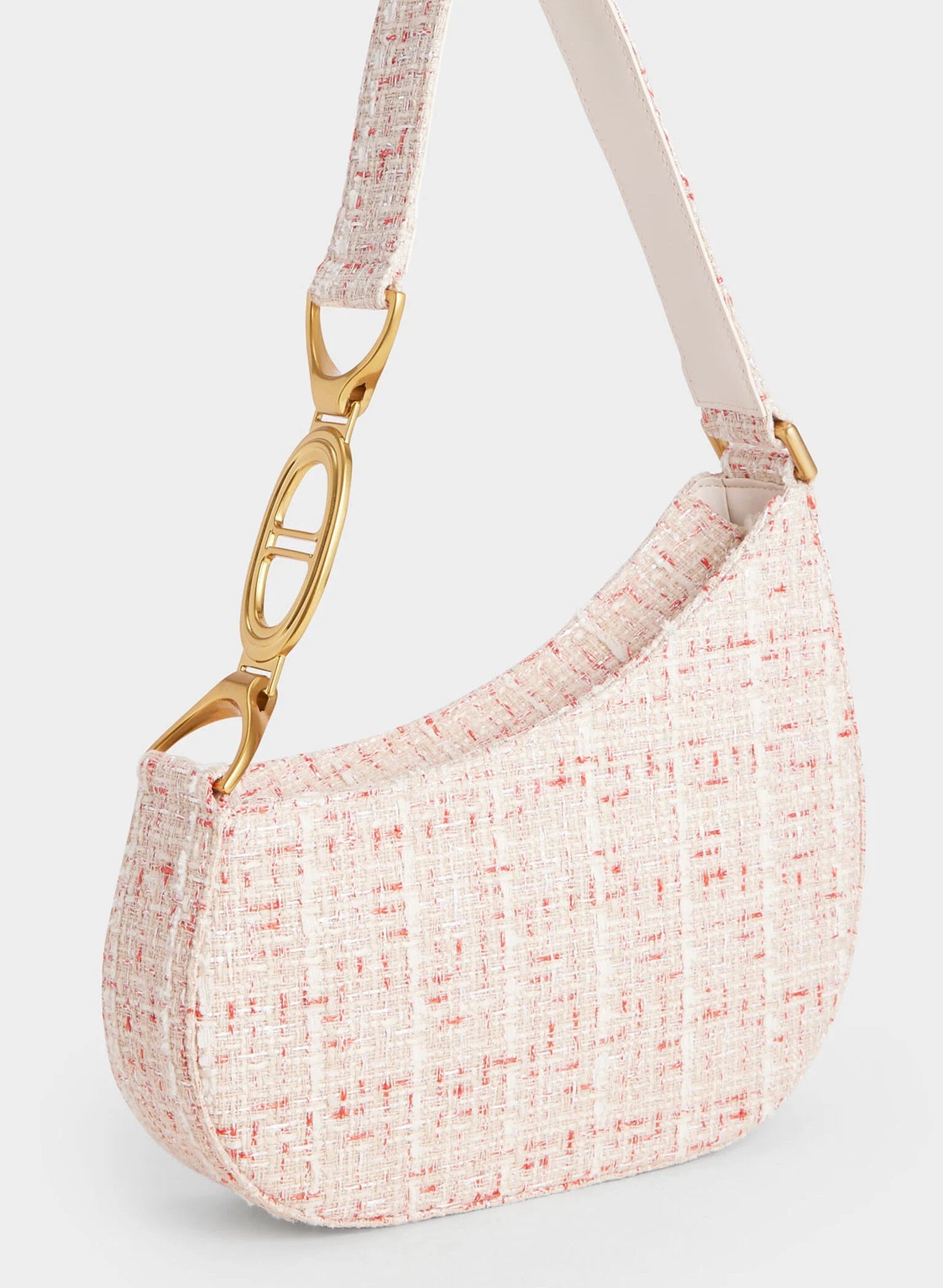 Tweed Asymmetrical Shoulder Bag - Cream image 1