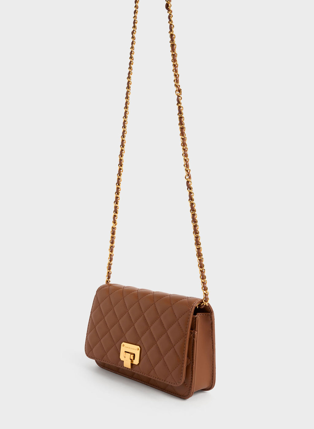 Quilted Push-Lock Clutch - Chocolate image 1
