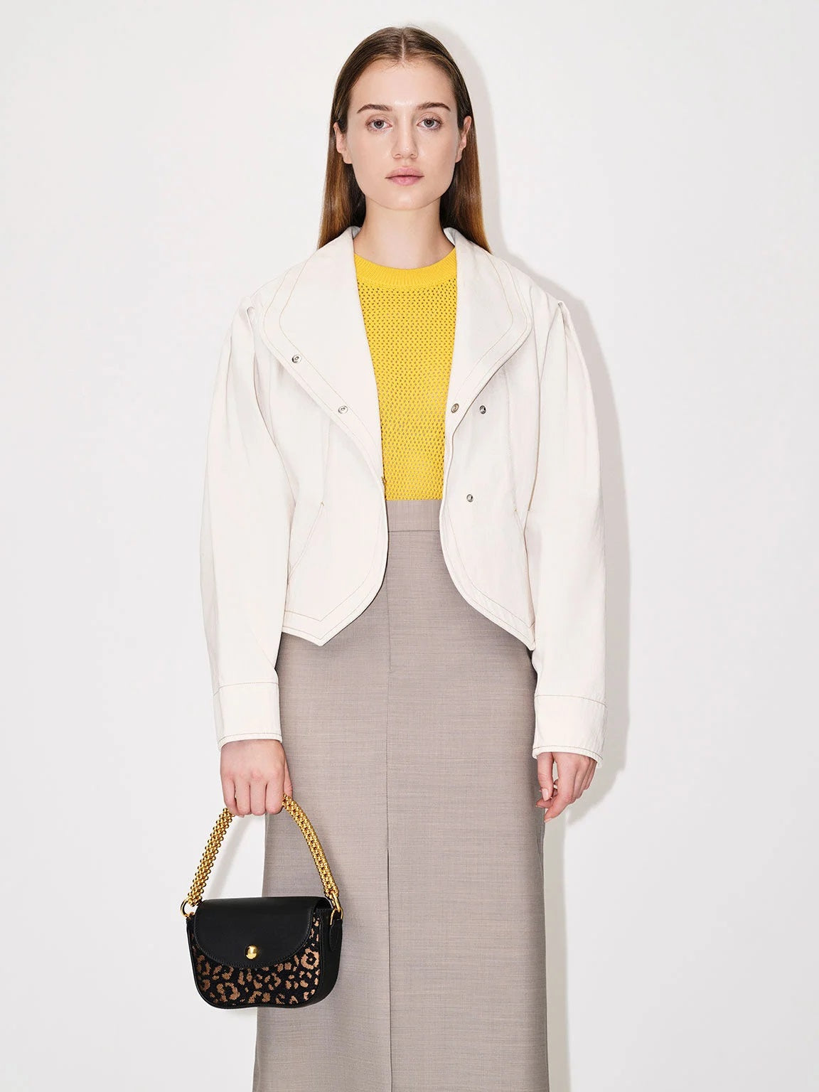 Beaded Metallic Handle Sculptural Bag - Animal Print Black image 3