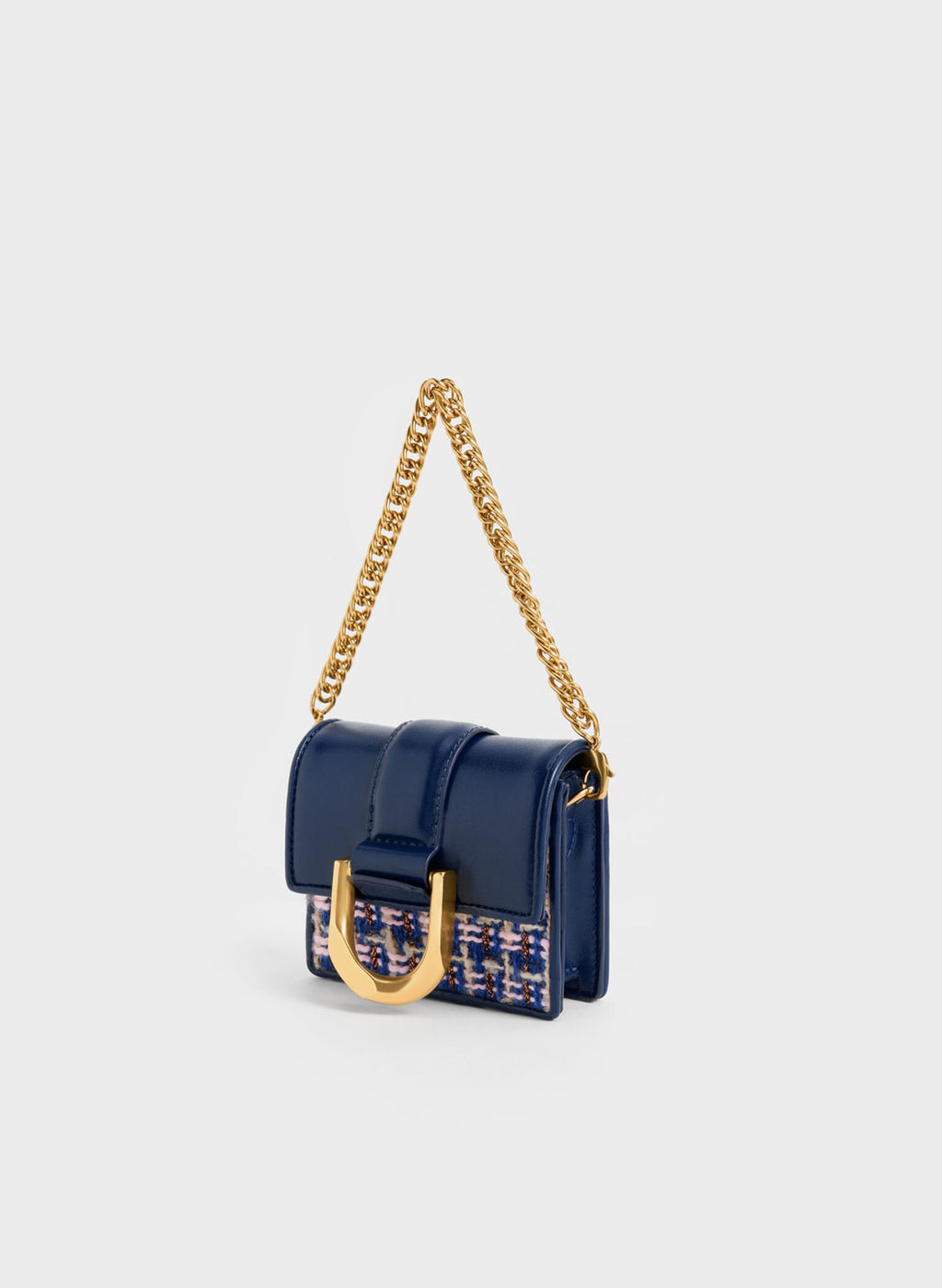 Gabine Tweed Chain-Link Card Holder - Navy image 1