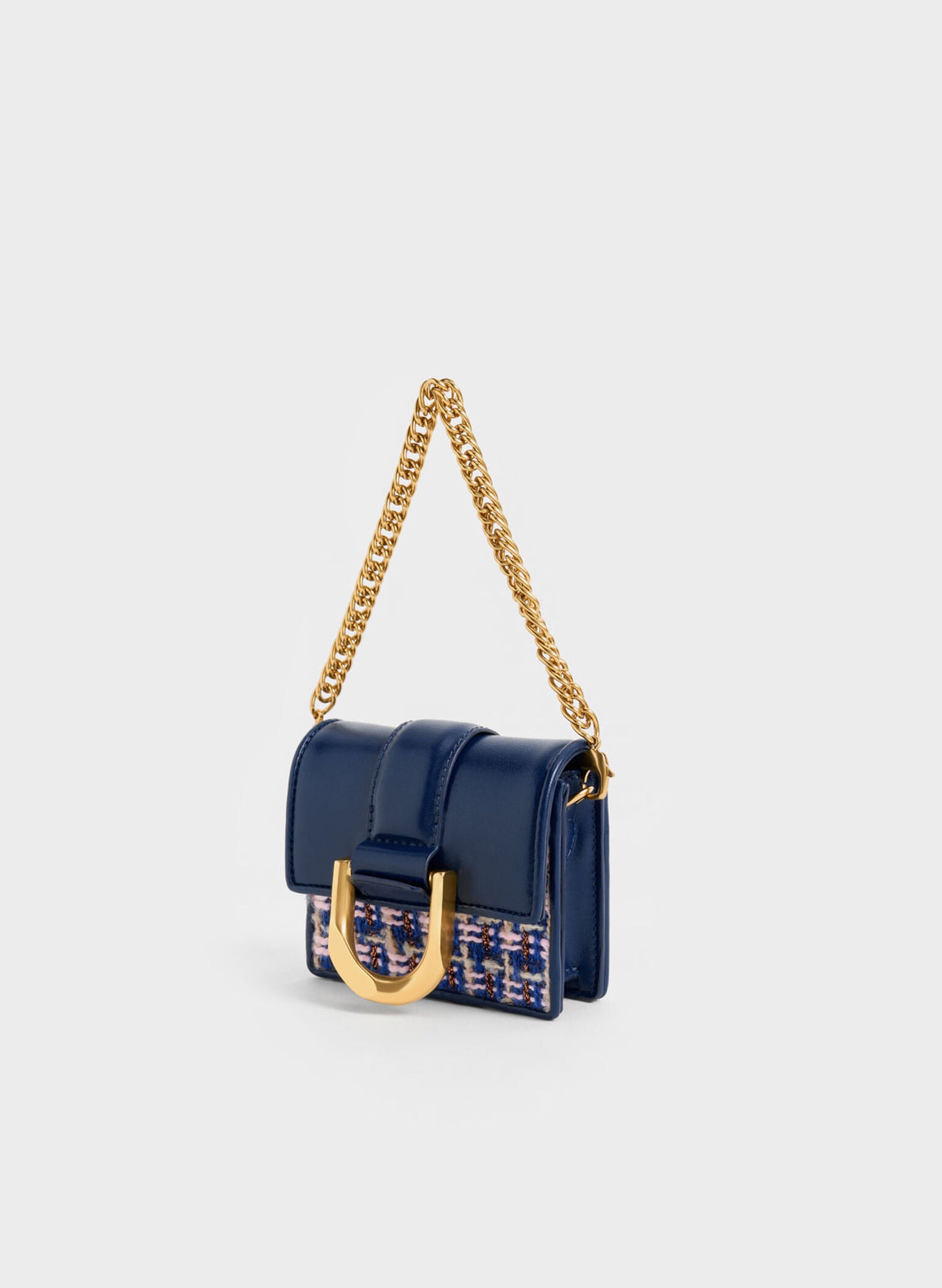 Gabine Tweed Chain-Link Card Holder - Navy image 1