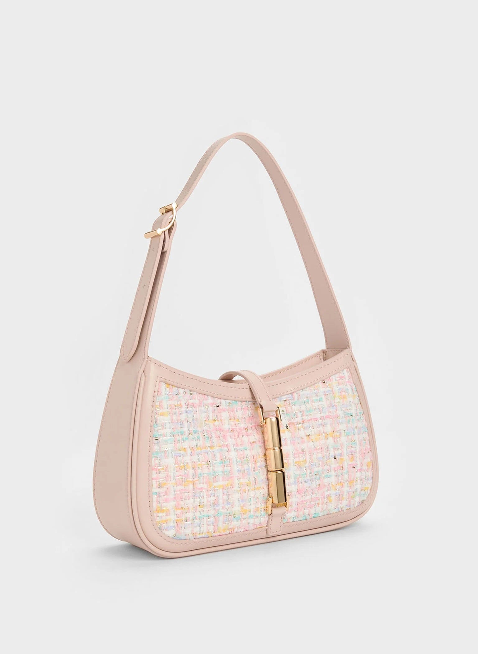 Cesia Metallic Accent Tweed Shoulder Bag - Pink image 1