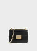 Croc-Effect Chain Strap Crossbody Bag - Black image 0