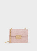 Glittered Push-Lock Chain-Handle Bag - Blush image 0