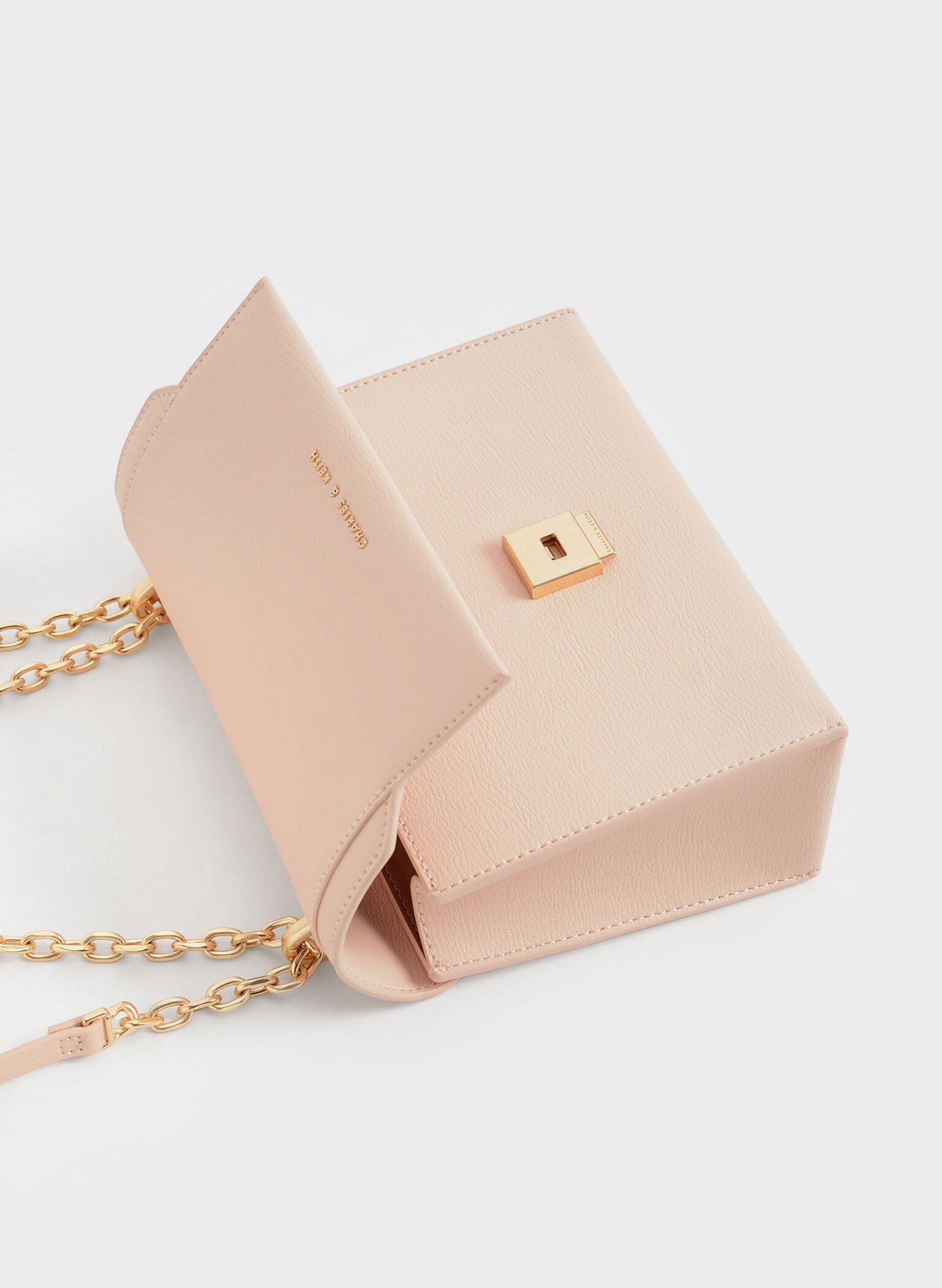 Front Flap Chain Handle Crossbody Bag - Light Pink image 1