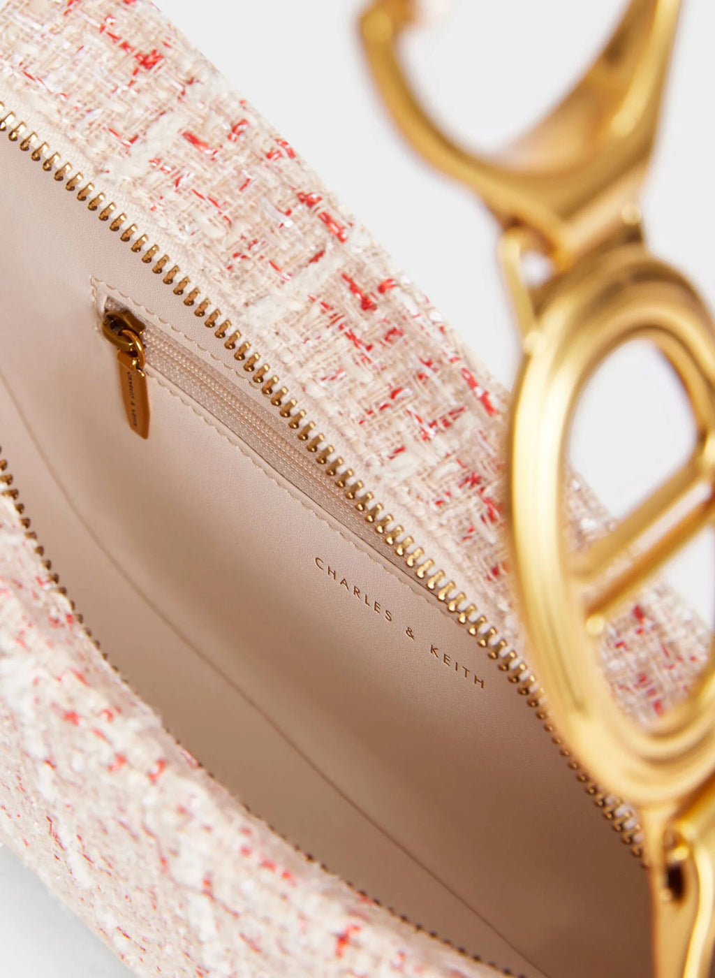 Tweed Asymmetrical Shoulder Bag - Cream image 3