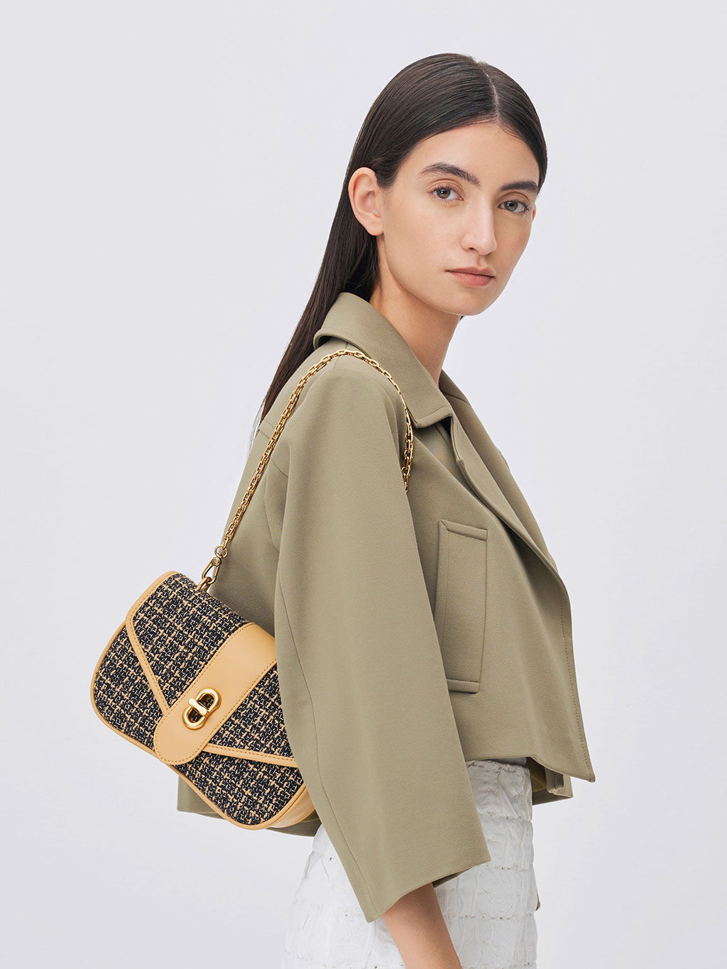 Aubrielle Tweed Panelled Crossbody Bag - Multi image 1