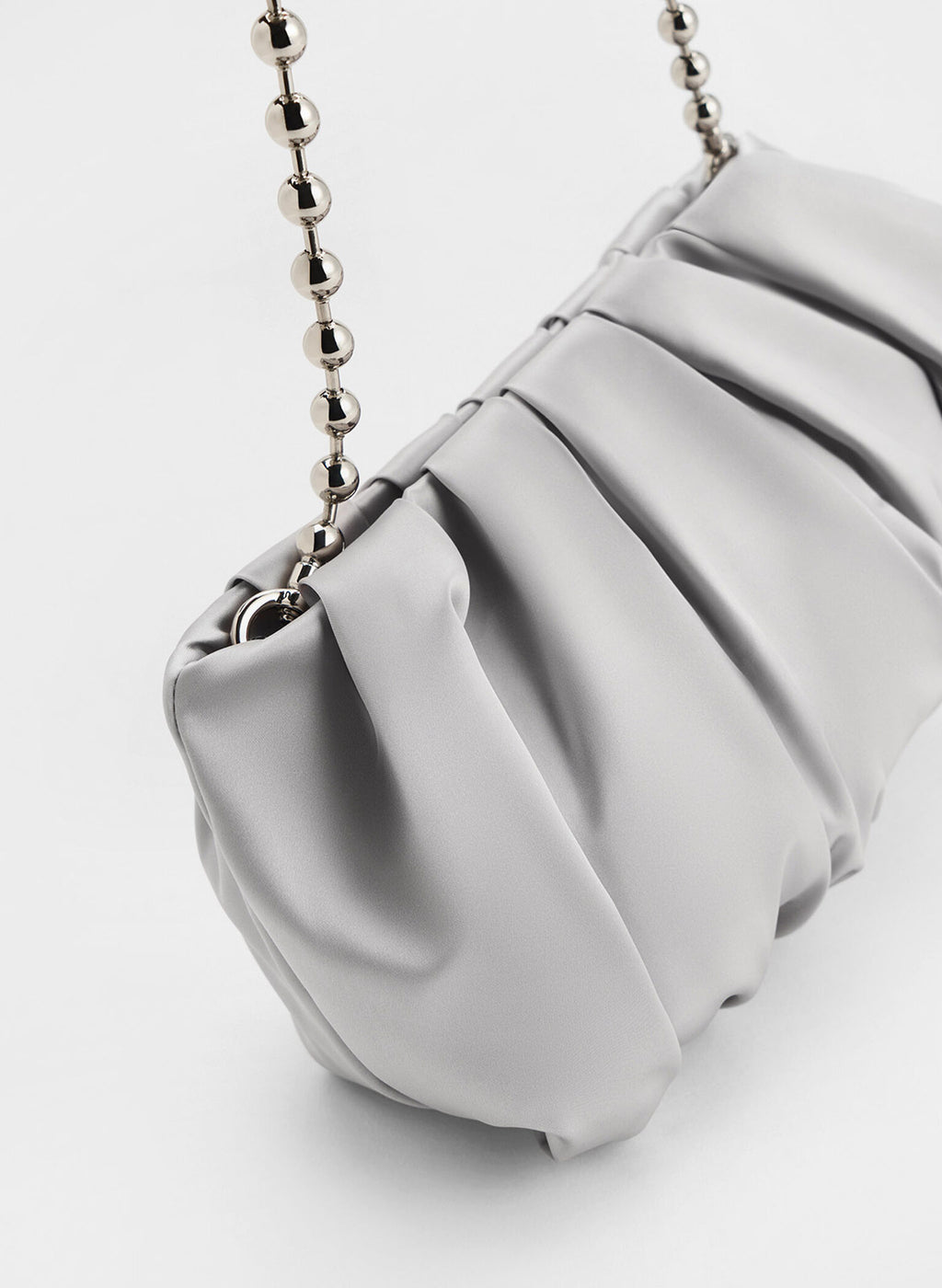 Satin Ruched Bead-Handle Bag - Silver image 3